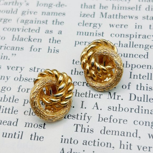 Christian Dior Vintage Clip-On Earrings, 80s–90s Gold Tone Designer Signed - Picture 3 of 10